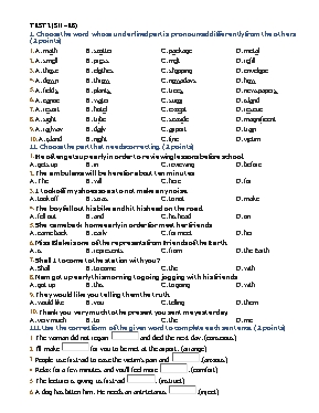 Đề kiểm tra số 2 môn Tiếng anh lớp 8